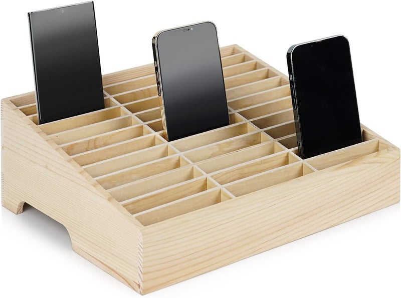Lzttyee Wooden 36-Grid Cell Phones Storage Box Desktop Mobile Phone Holder Organizer for Office School Classroom (36-Grid) - Image 1